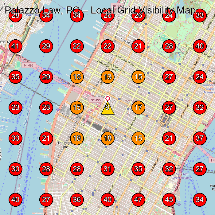 Palazzo Law, PC GeoGrid visibility map for Legal Services in New York